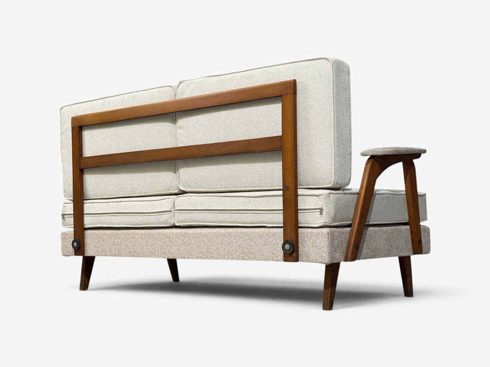 Peter Hvidt & Orla Mølgaard-Nielsen Style, Settee, Cream Boucle, Denmark, 1960s