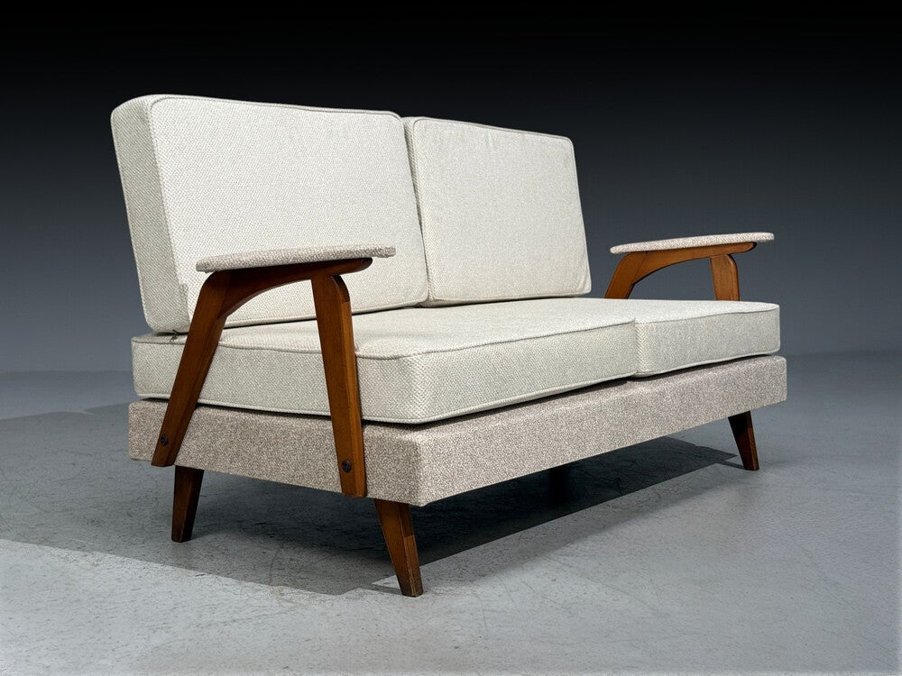 Peter Hvidt & Orla Mølgaard-Nielsen Style, Settee, Cream Boucle, Denmark, 1960s