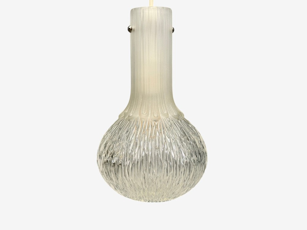 Limburg Glashütte, Small Pendant Light, Textured Glass, Plastic, Germany, 1970s