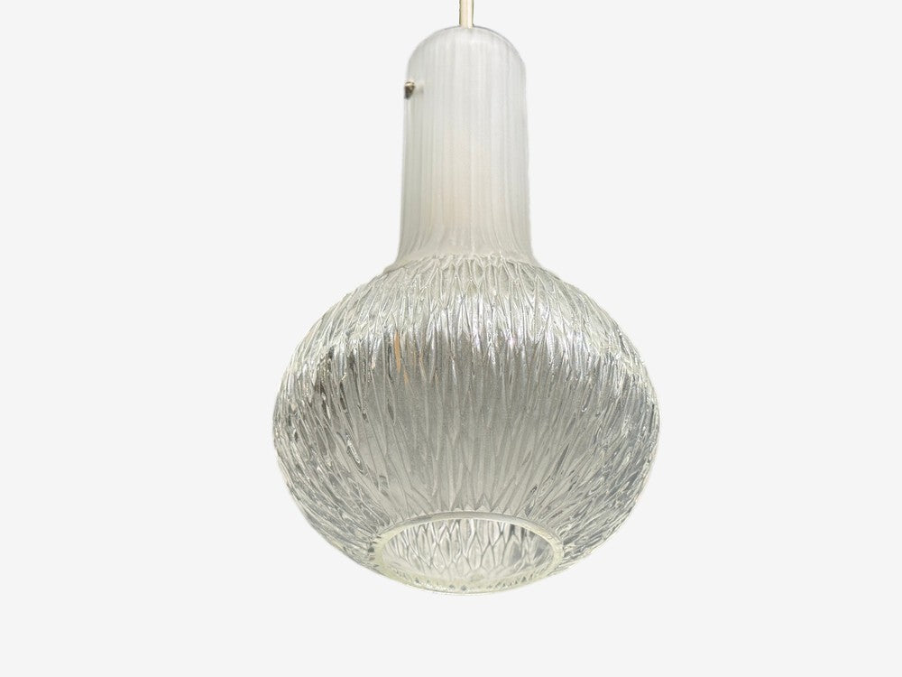 Limburg Glashütte, Small Pendant Light, Textured Glass, Plastic, Germany, 1970s