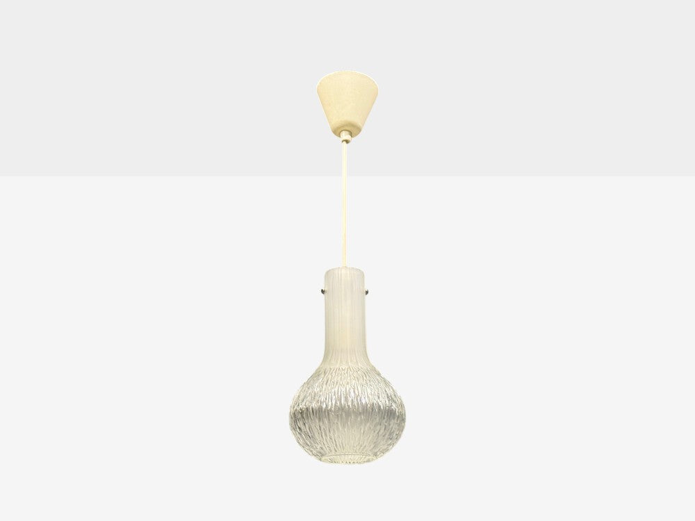 Limburg Glashütte, Small Pendant Light, Textured Glass, Plastic, Germany, 1970s