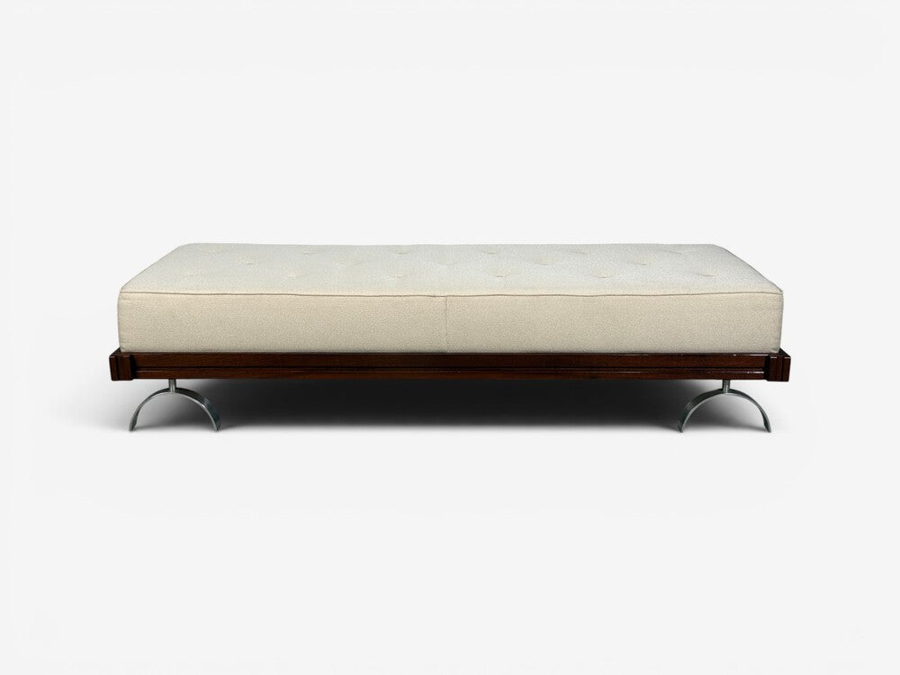 Martin Borenstein, Daybed, Walnut, Steel, Beige Upholstery, USA, 1960s