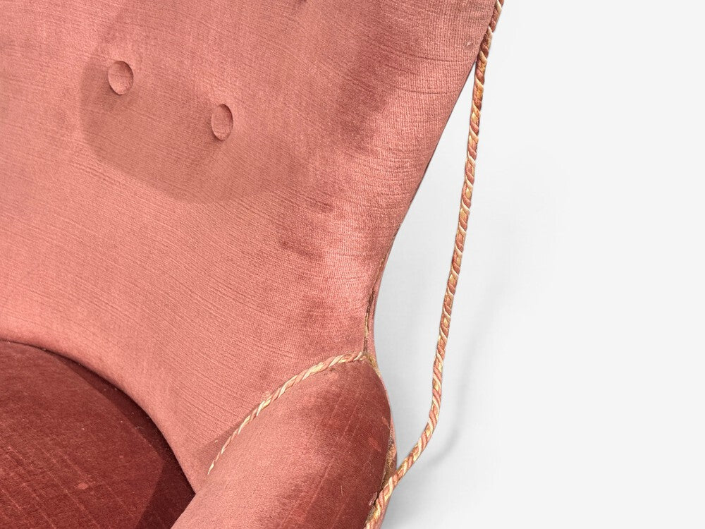 Swedish Modern, Traditional Slipper Chairs, Pink Velvet, Wood, Sweden, 1950s