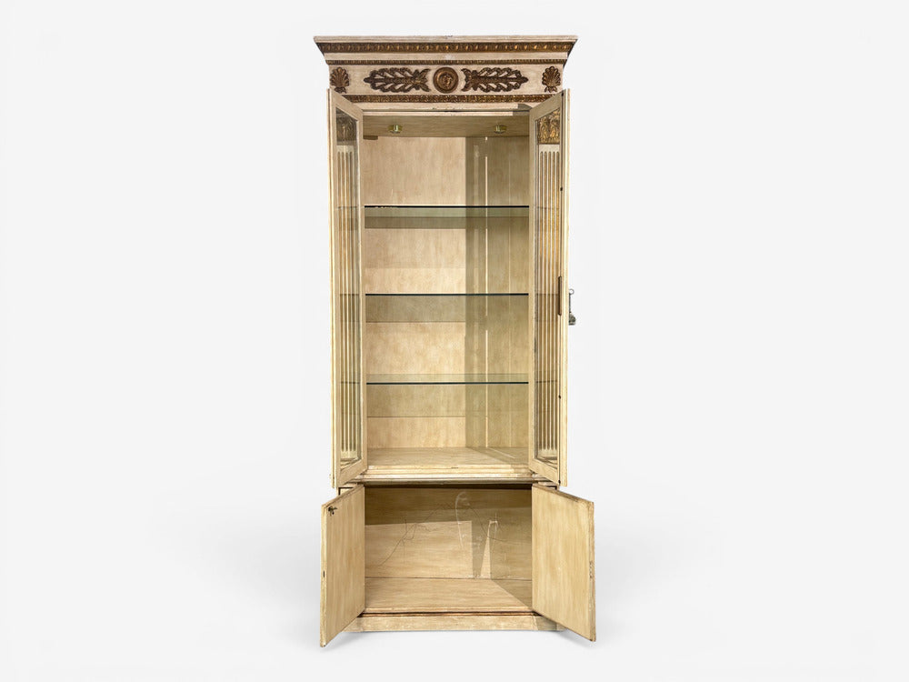 French Regency, Monumental Bookcases, Cream Painted Wood, Gilt, France, 19th c.