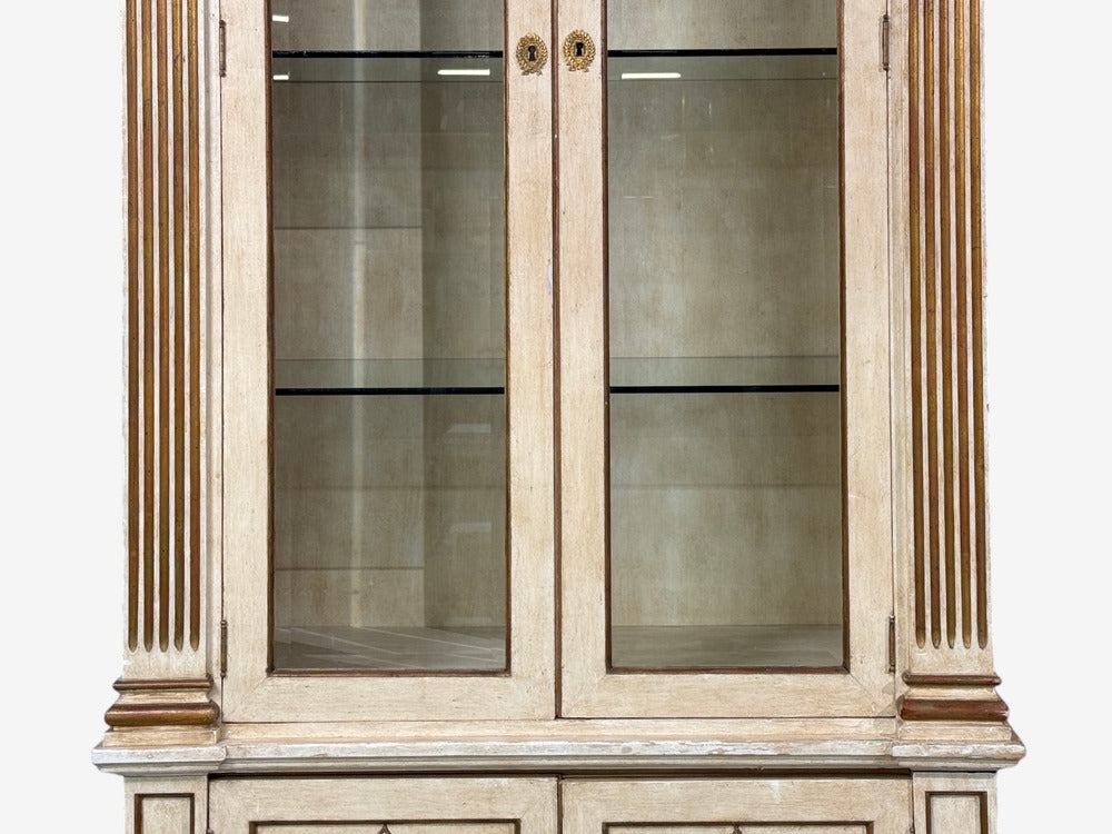 French Regency, Monumental Bookcases, Cream Painted Wood, Gilt, France, 19th c.
