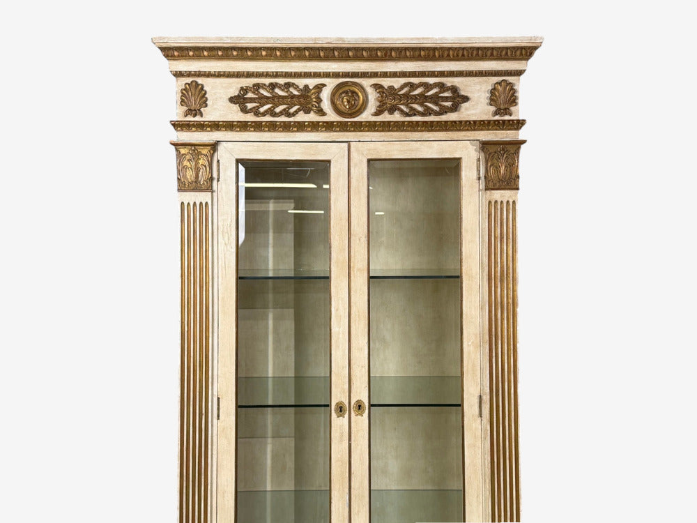 French Regency, Monumental Bookcases, Cream Painted Wood, Gilt, France, 19th c.