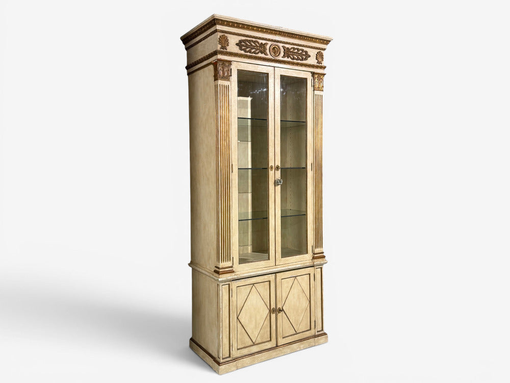 French Regency, Monumental Bookcases, Cream Painted Wood, Gilt, France, 19th c.