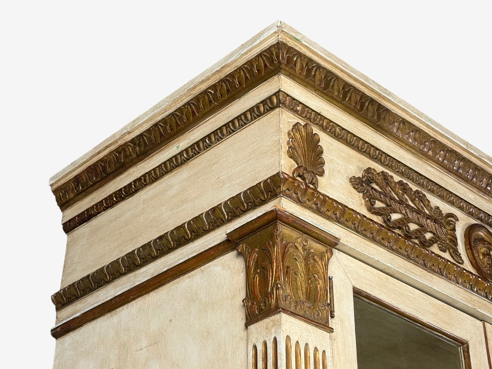 French Regency, Monumental Bookcases, Cream Painted Wood, Gilt, France, 19th c.