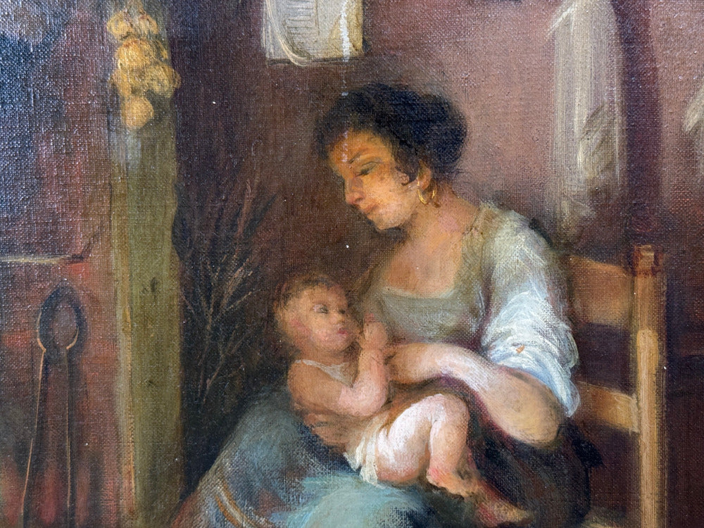 Oil on Canvas, Mother and Child, Signed A. Ripa, France, 19th/20th c.