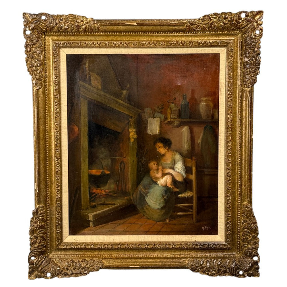Oil on Canvas, Mother and Child, Signed A. Ripa, France, 19th/20th c.