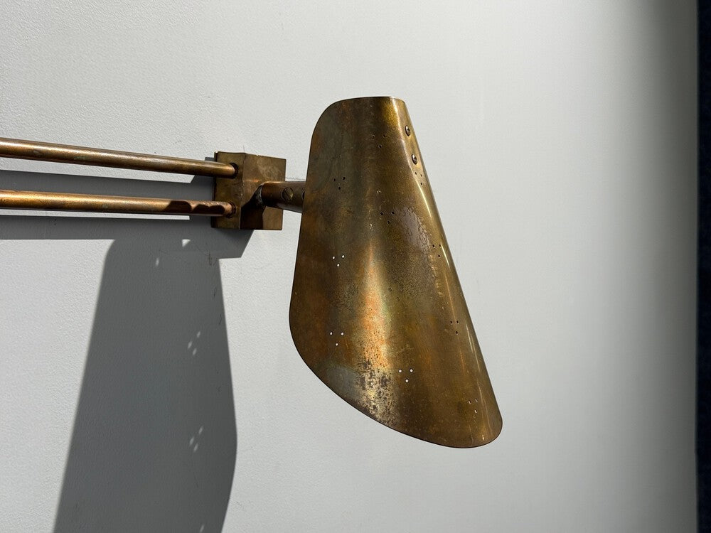 Paavo Tynell Style, Large Double Wall Sconce, Pierced Brass, Finland, 1950s
