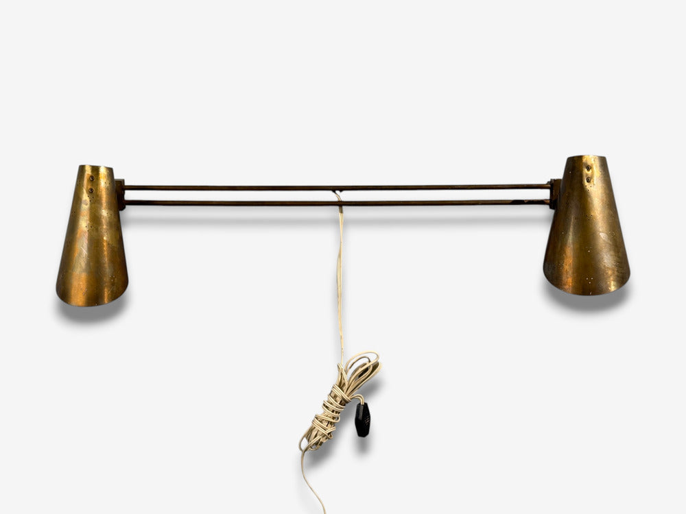 Paavo Tynell Style, Large Double Wall Sconce, Pierced Brass, Finland, 1950s