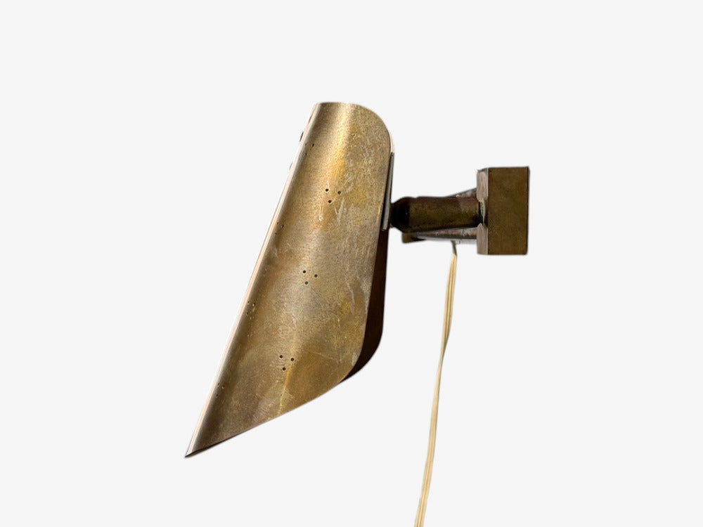 Paavo Tynell Style, Large Double Wall Sconce, Pierced Brass, Finland, 1950s