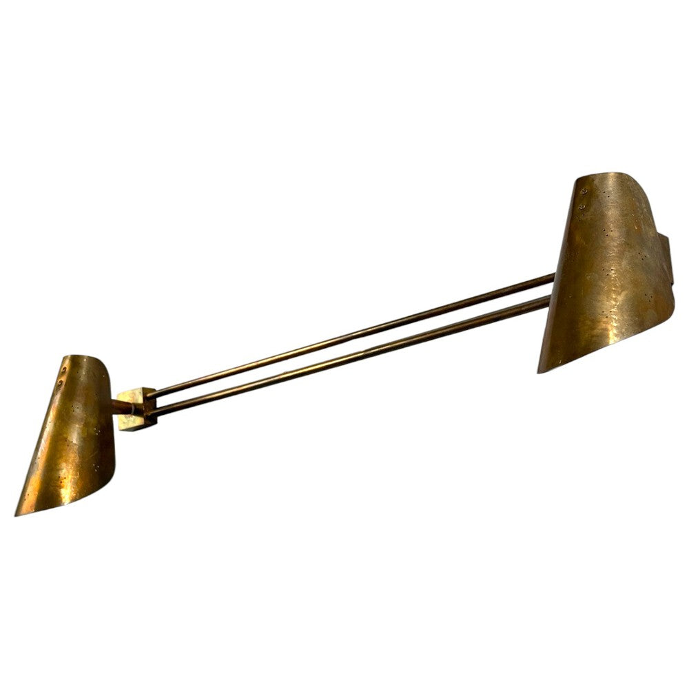 Paavo Tynell Style, Large Double Wall Sconce, Pierced Brass, Finland, 1950s