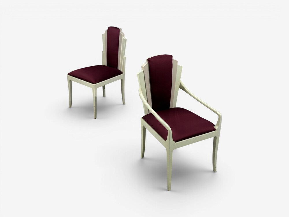 Vladimir Kagan, Mid-Century Modern, Six Eva Dining Chairs, Maroon, USA, 1983