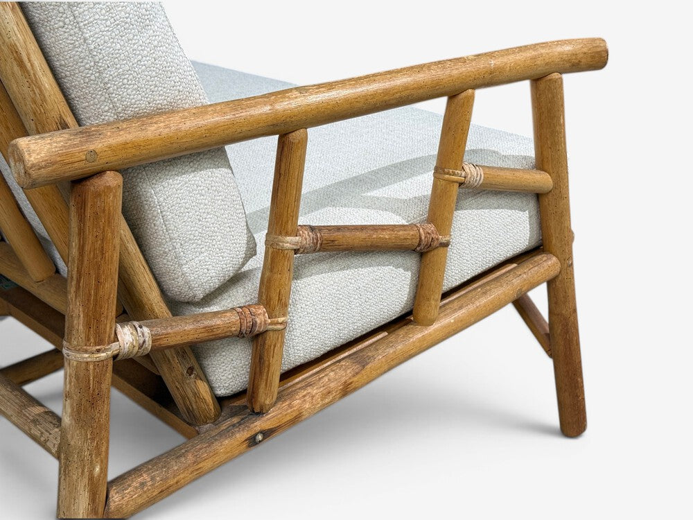 Ficks Reed, Two Seater Sofa, Bamboo, Cane, White Fabric, USA, 1950s