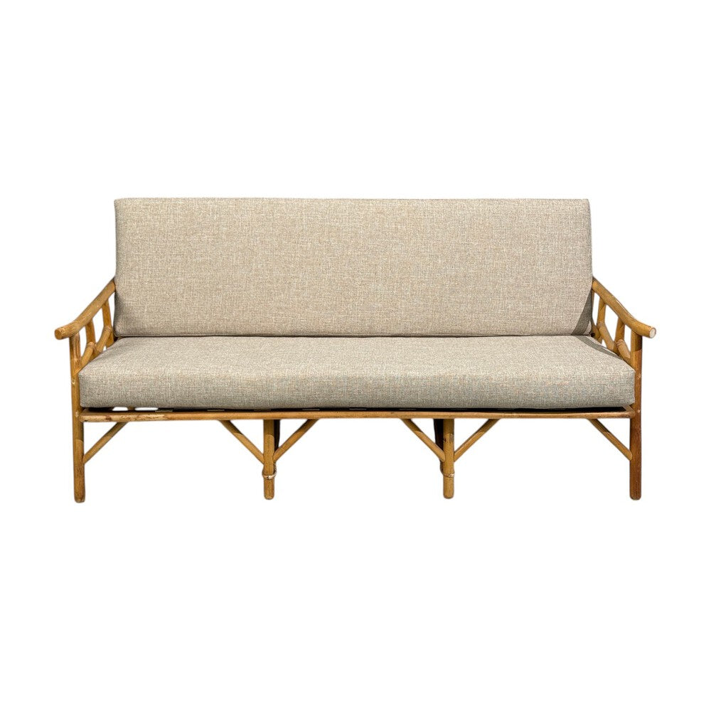 Ficks Reed, Three Seater Sofa, Bamboo, Cane, Beige Tweed, USA, 1950s