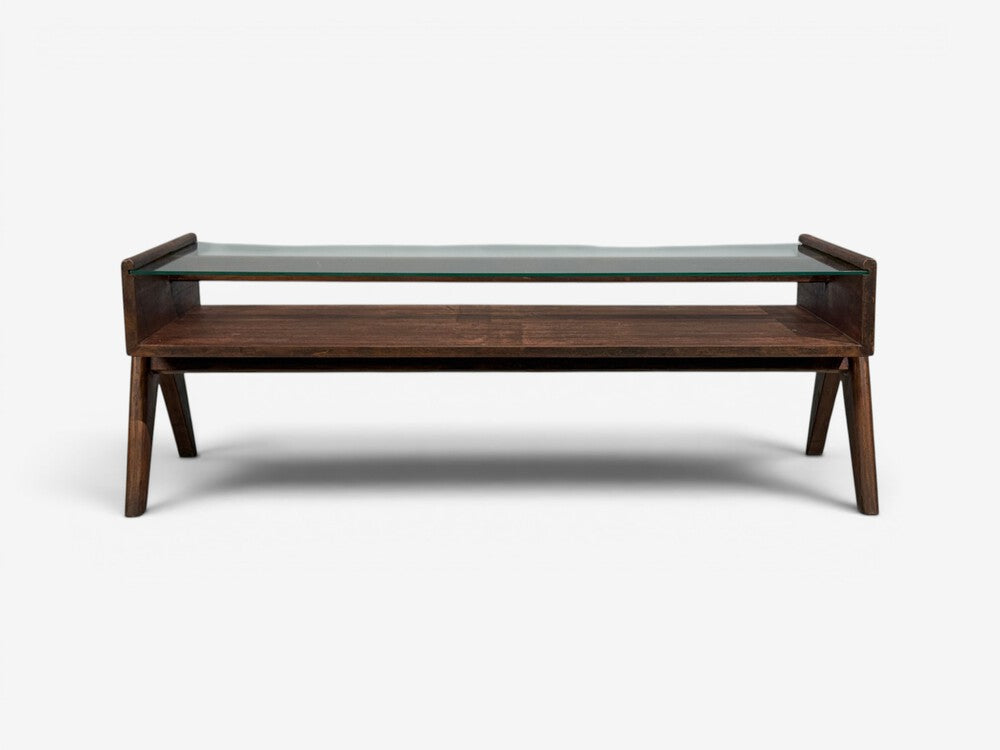 Pierre Jeanneret, Coffee Table, Teak, Glass, Chandigarh, India, 1960s