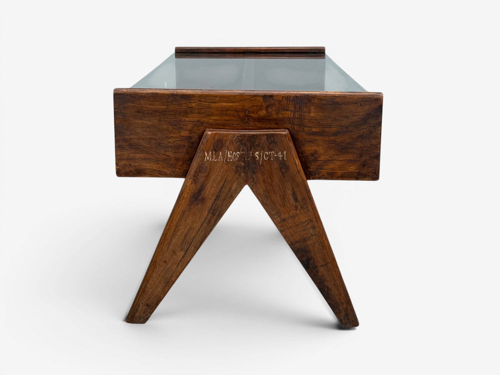 Pierre Jeanneret, Coffee Table, Teak, Glass, Chandigarh, India, 1960s