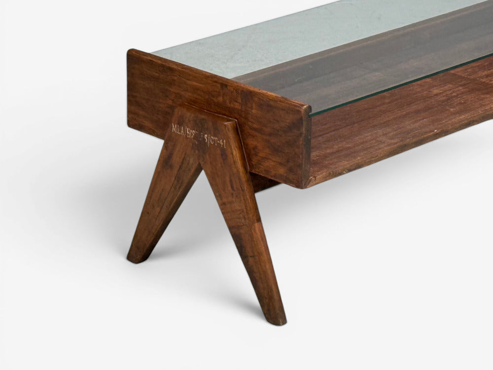 Pierre Jeanneret, Coffee Table, Teak, Glass, Chandigarh, India, 1960s