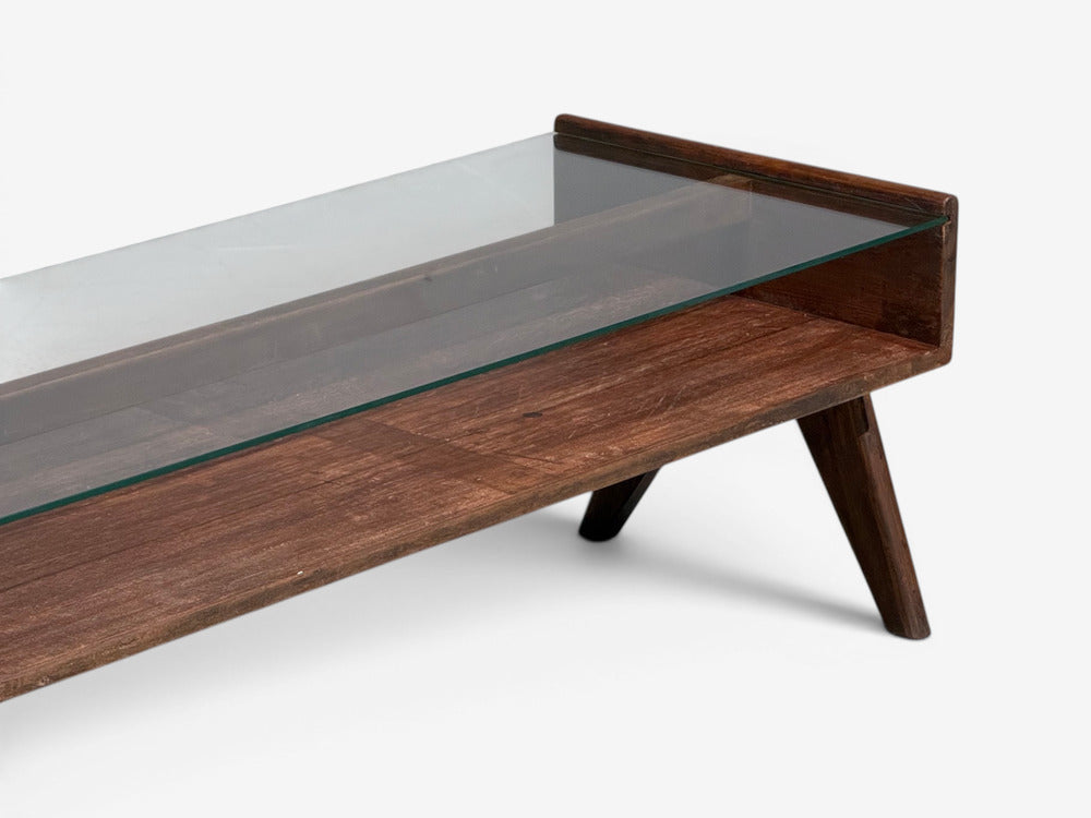 Pierre Jeanneret, Coffee Table, Teak, Glass, Chandigarh, India, 1960s