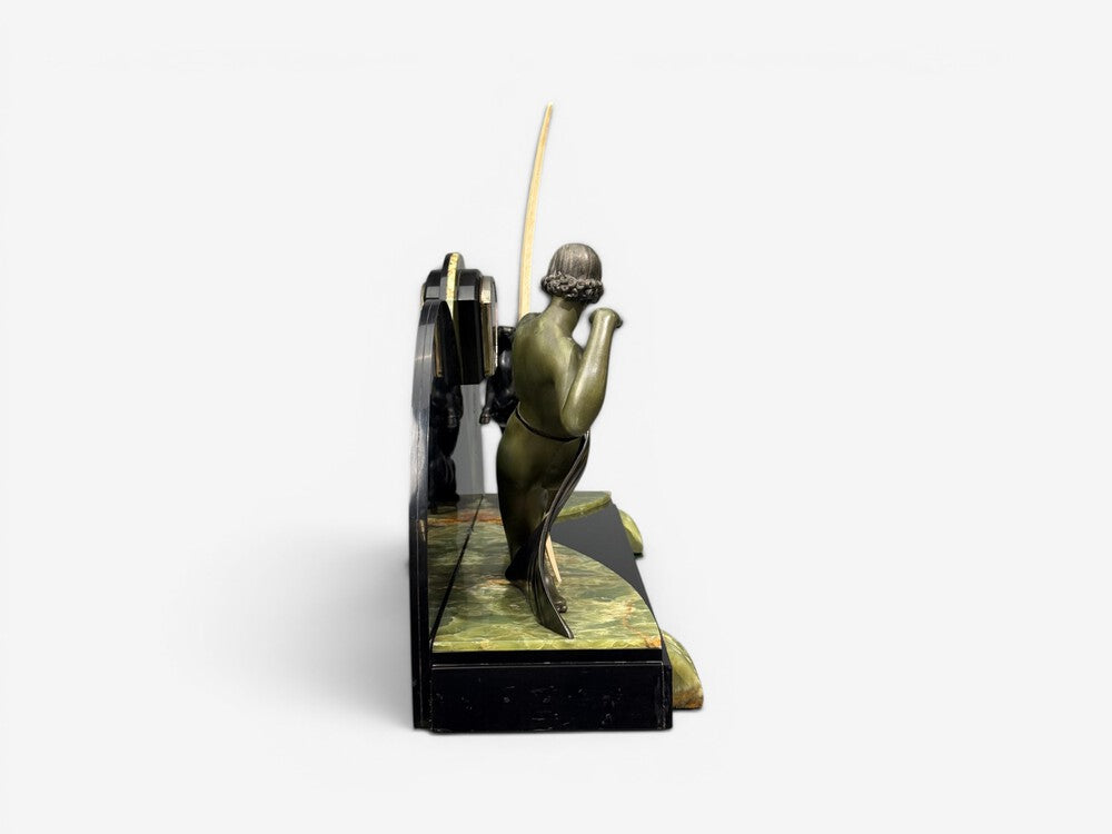 French Art Deco, Mantel Clock, Marble, Onyx, Gilt, France, 1930s