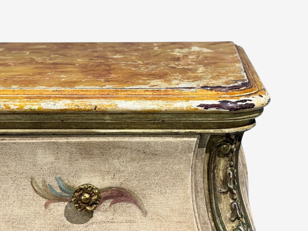 Venetian, Bombe Commode, Chinoiserie Painted, Faux Marble Top, Italy, 1920s