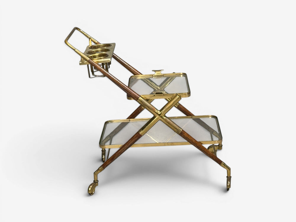 Italian Modern, Bar Cart, Teak, Brass, Glass, Italy, 1950s