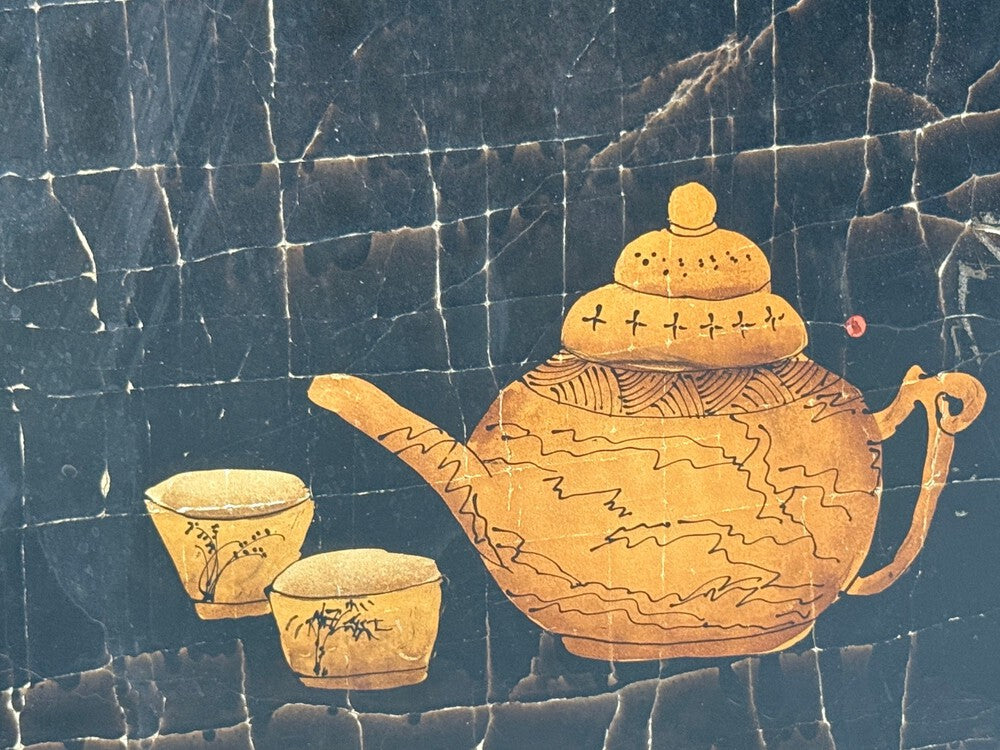 Chinese Export, Jappanned Screen, Crackle Lacquer, Gilt, Brass, China, 1960s