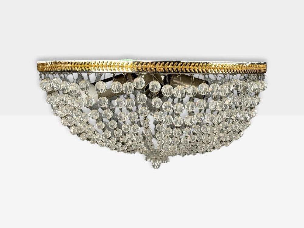 Neoclassical, Basket Flush Mount Ceiling Light, Bronze, Crystal, France, 20th c.