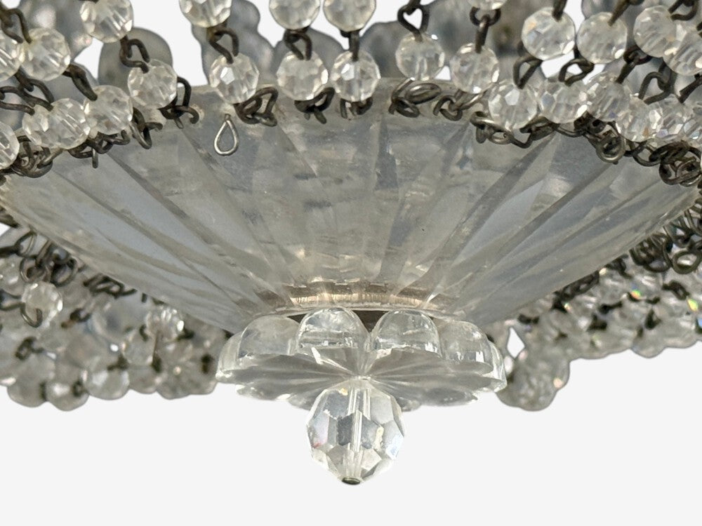 Neoclassical, Basket Flush Mount Ceiling Light, Bronze, Crystal, France, 20th c.
