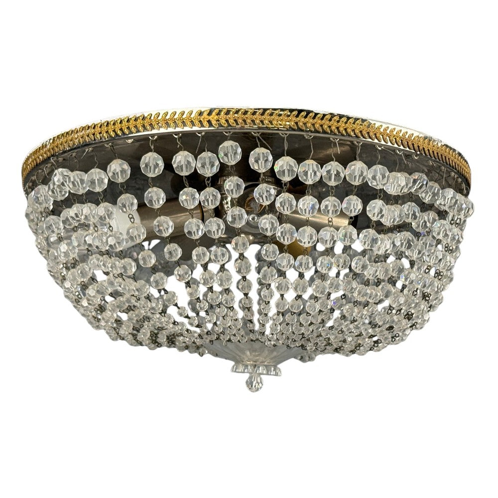 Neoclassical, Basket Flush Mount Ceiling Light, Bronze, Crystal, France, 20th c.