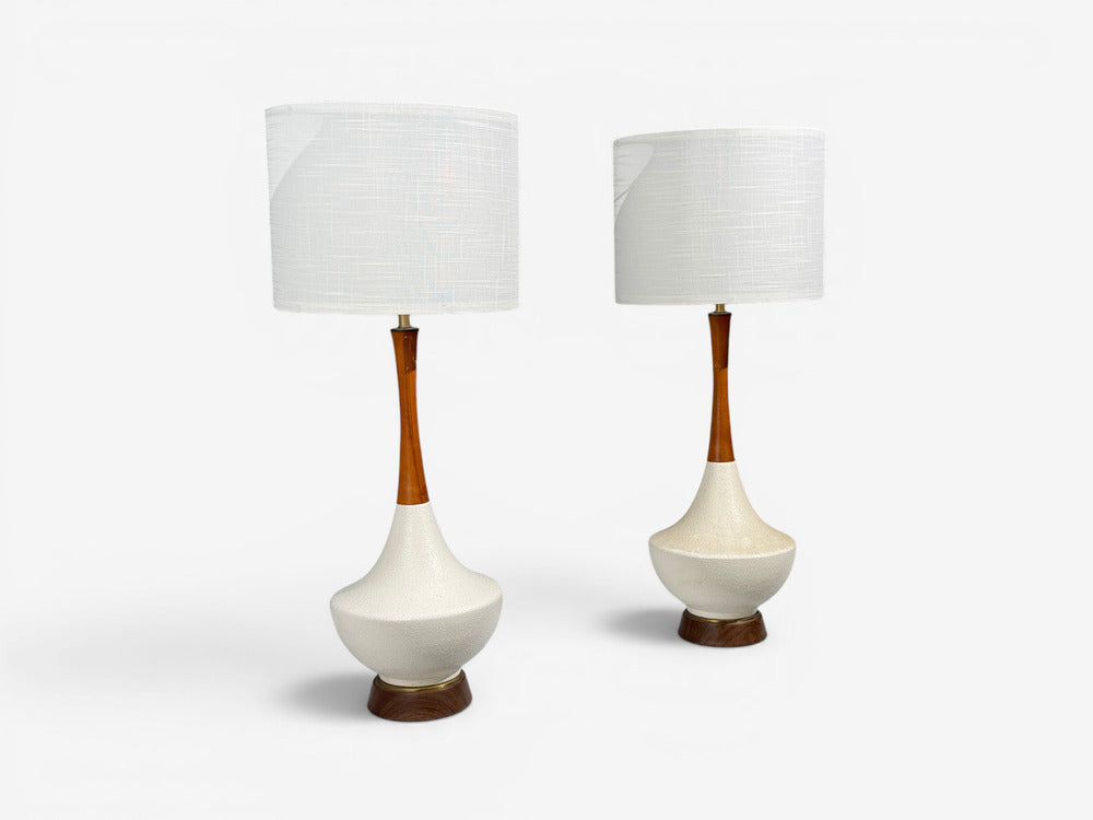 American Modern, Large Table Lamps, Porcelain, Walnut, Brass, USA, 1950s