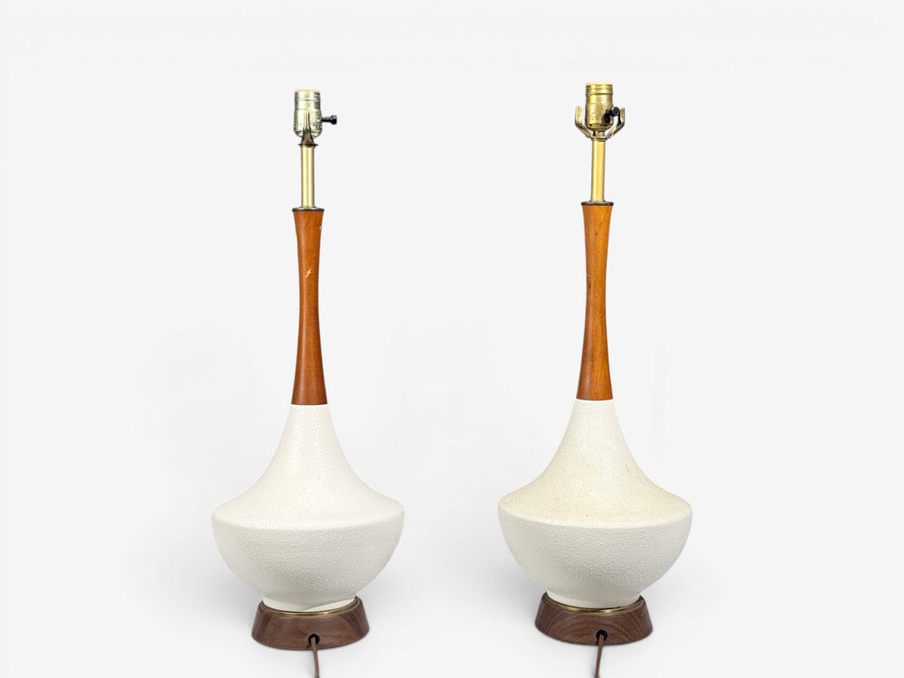 American Modern, Large Table Lamps, Porcelain, Walnut, Brass, USA, 1950s