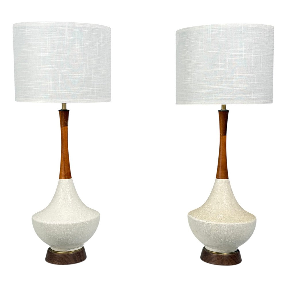 American Modern, Large Table Lamps, Porcelain, Walnut, Brass, USA, 1950s
