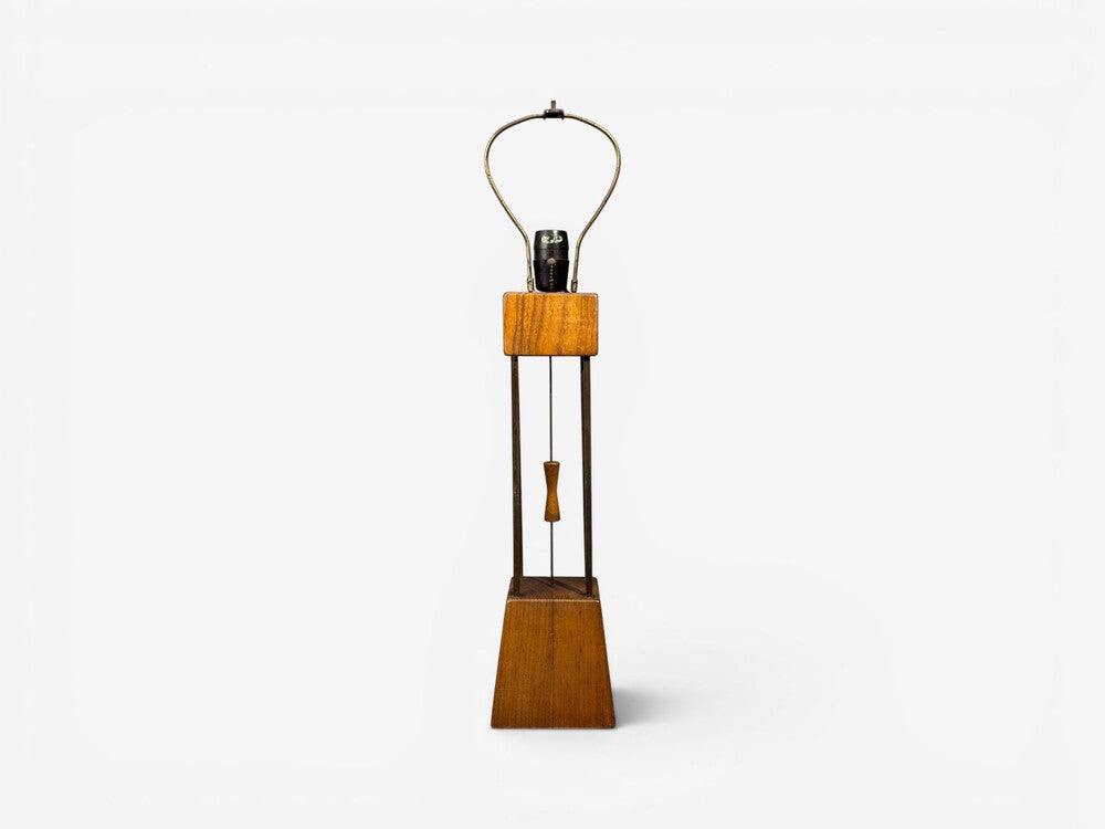 American Modern, Cage Form Table Lamp, Walnut, Brass, USA, 1960s