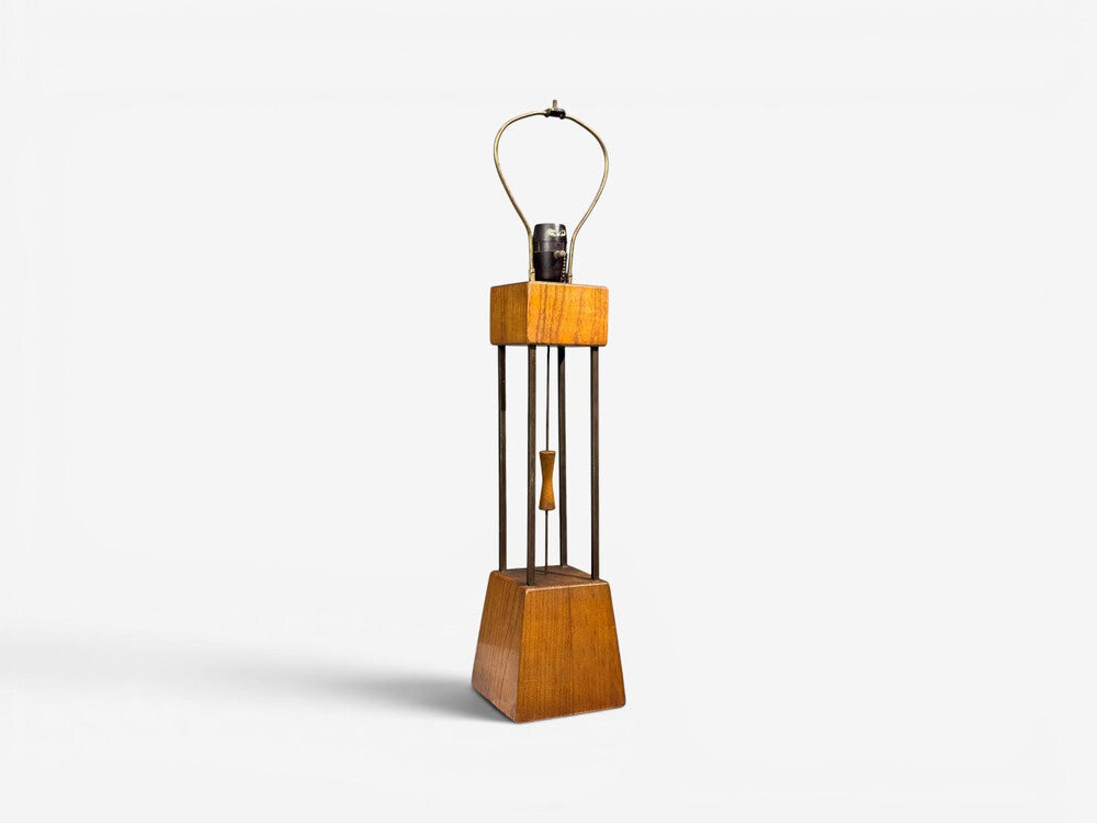 American Modern, Cage Form Table Lamp, Walnut, Brass, USA, 1960s