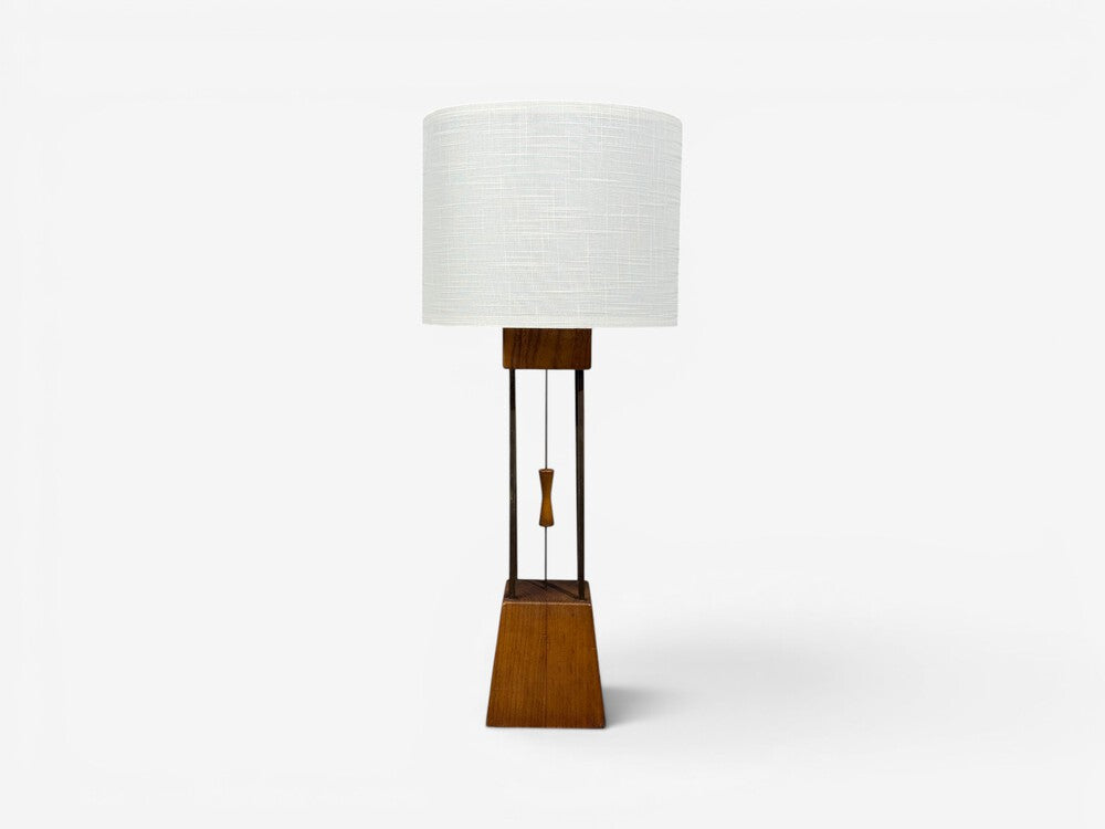 American Modern, Cage Form Table Lamp, Walnut, Brass, USA, 1960s