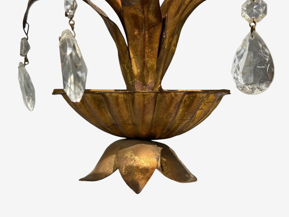 French Marie Therese Style, Cherub Wall Sconces, Gilt-Brass, Crystal, 1950s