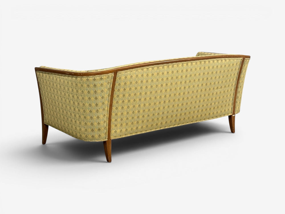 John Stuart, Irwin Furniture Co., American Mid-Century Modern, Curved Settee, Walnut, Fabric, USA, 1950s