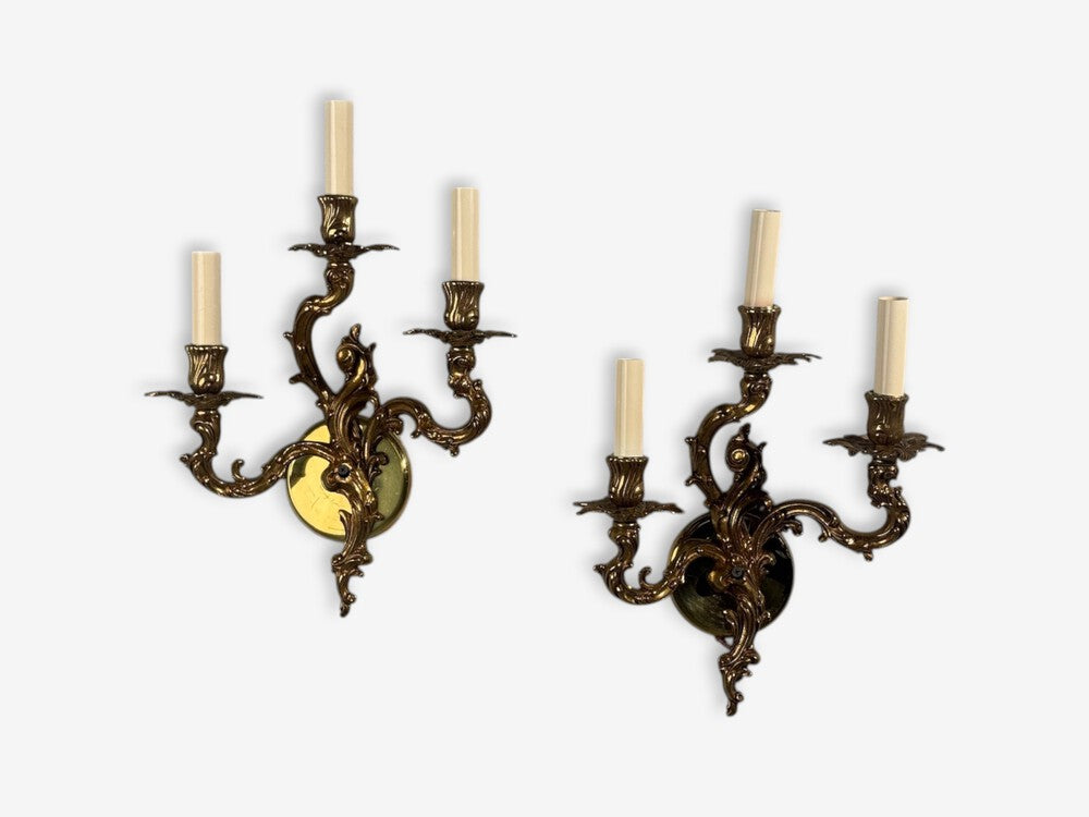 Louis XV Rococo Style, Candle Holder Sconces or Wall Lights, Bronze, Plastic, France, 20th c.