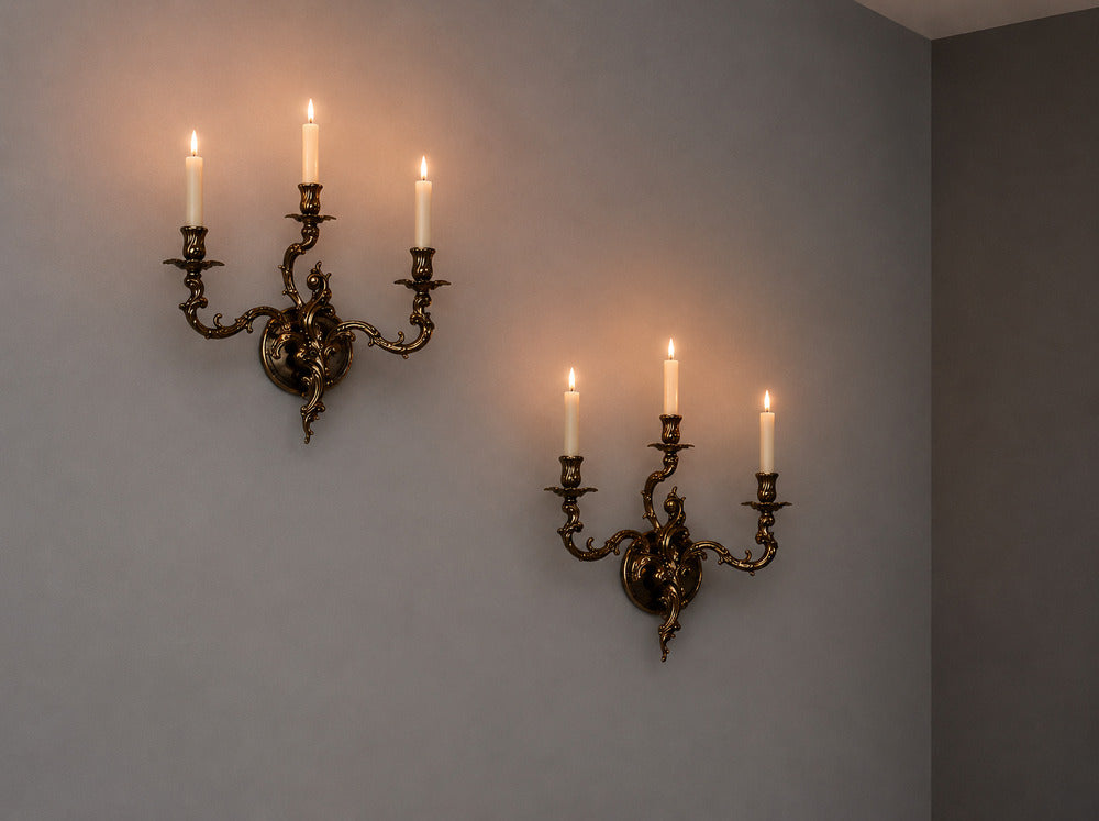 Louis XV Rococo Style, Candle Holder Sconces or Wall Lights, Bronze, Plastic, France, 20th c.