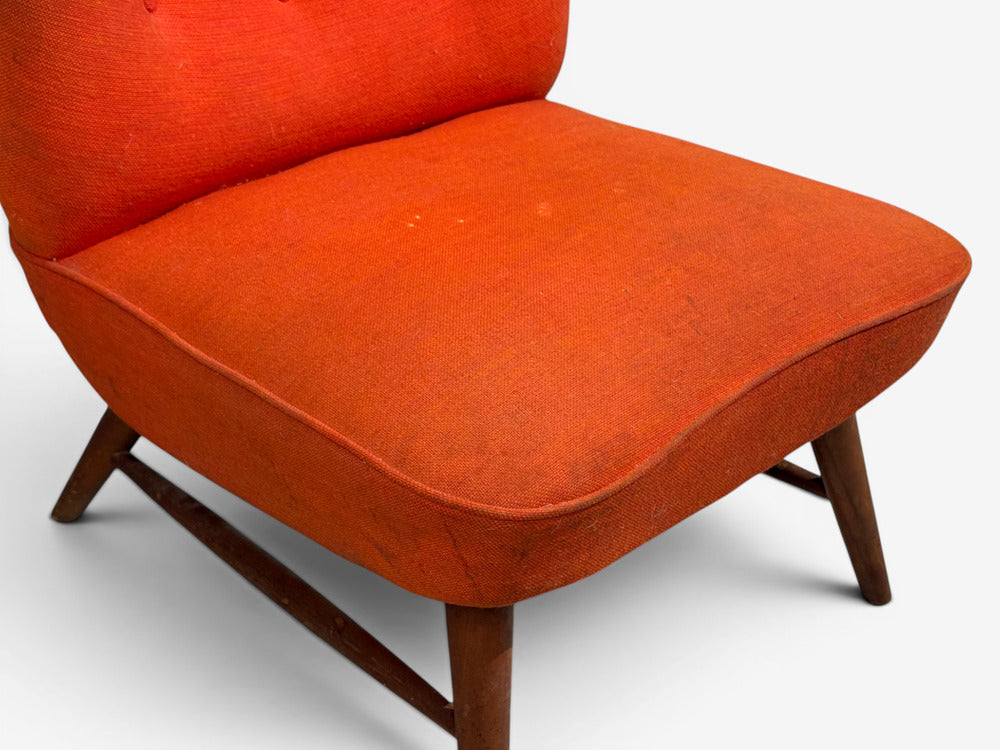 Elias Svendberg, Rare Easy Chair, Wood, Red Fabric, Sweden, 1940s