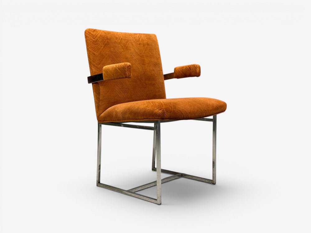 Milo Baughman, Six Dining Chairs, Chrome, Fabric, USA, 1970s