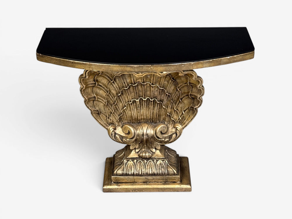 Grosfeld House attr., Hollywood Regency, Shell Console, Silver Leaf, USA, 1970s