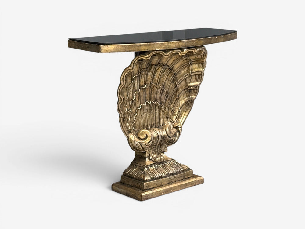 Grosfeld House attr., Hollywood Regency, Shell Console, Silver Leaf, USA, 1970s