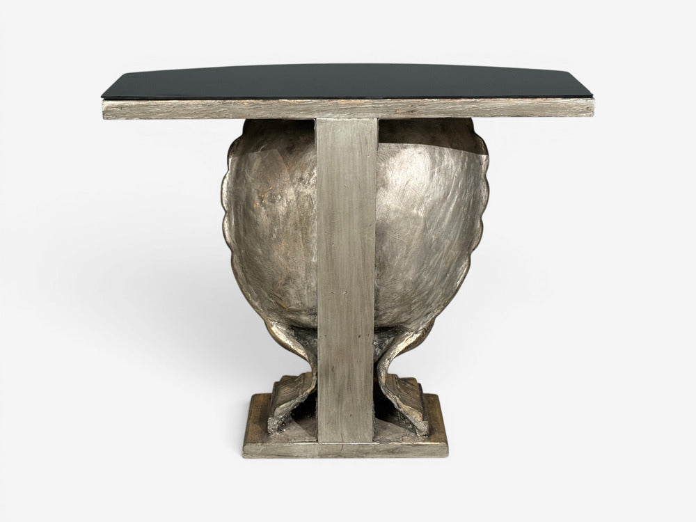 Grosfeld House attr., Hollywood Regency, Shell Console, Silver Leaf, USA, 1970s