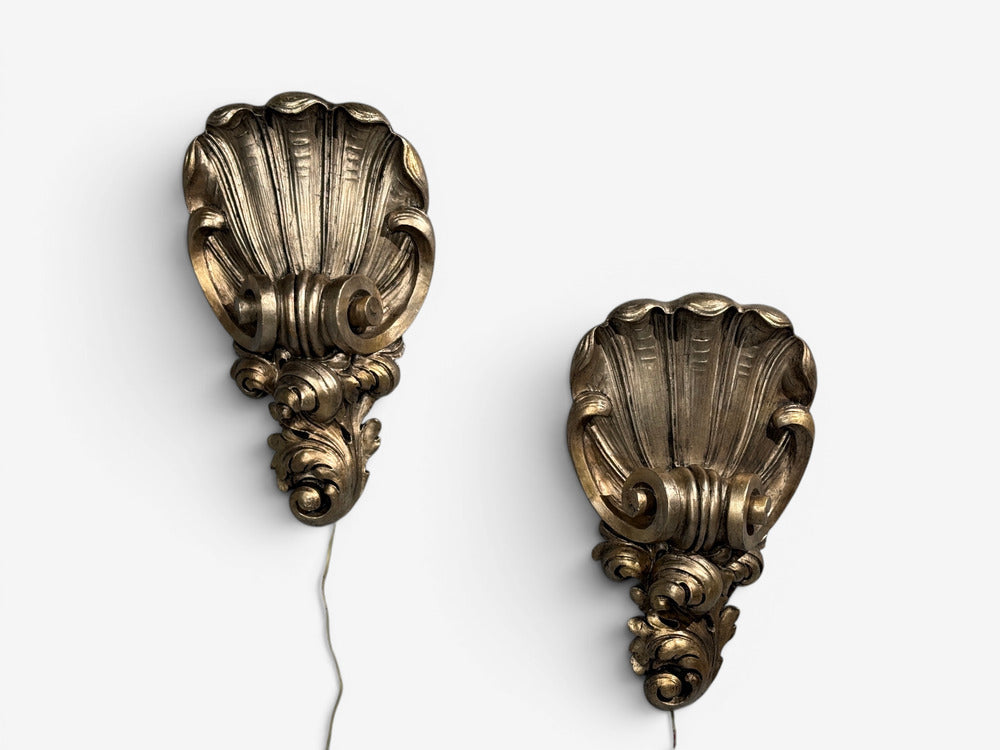 Grosfeld House attr., Large Shell Wall Sconces, Silver Leaf, USA, 1970s