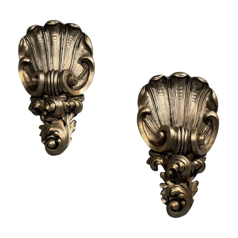 Grosfeld House attr., Large Shell Wall Sconces, Silver Leaf, USA, 1970s