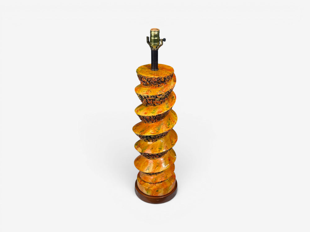 American Modern, Large Table Lamp, Orange Ceramic, Walnut, USA, 1960s